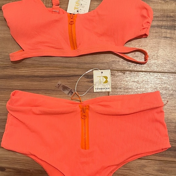NWT TiniBikini Swimwear Sexy Zipper 2 Piece Bikini Swimsuit Tangerine Size M - Picture 4 of 12